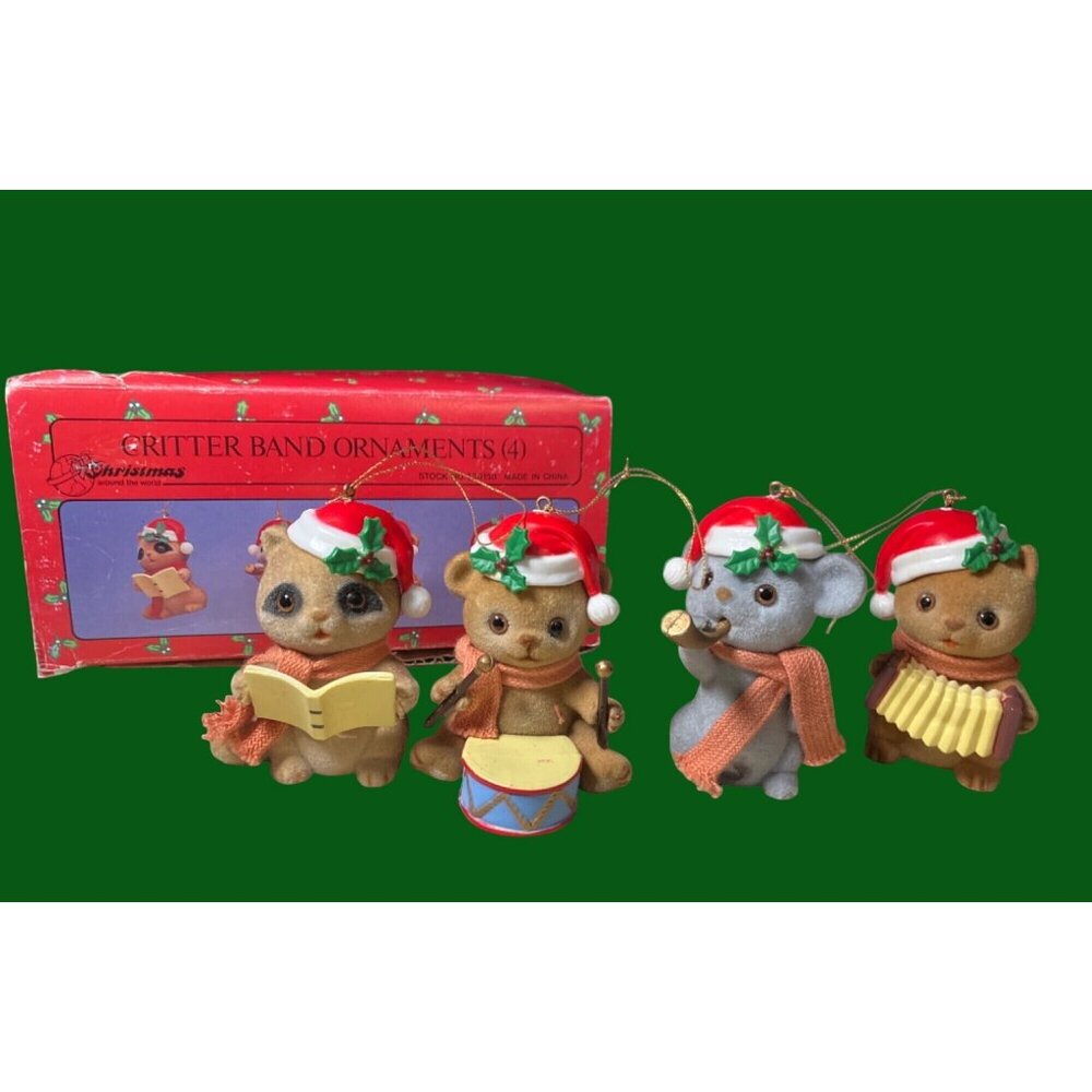 CRITTER BAND Ornaments Christmas Around the World Set of 4 Fuzzy Animals